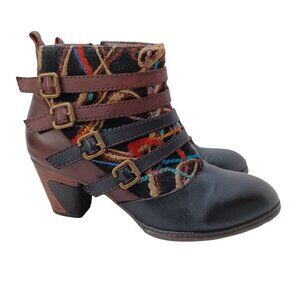 Spring Step L'Artiste Leather Ankle Boots Brown Multicolor Redding 41or US 10